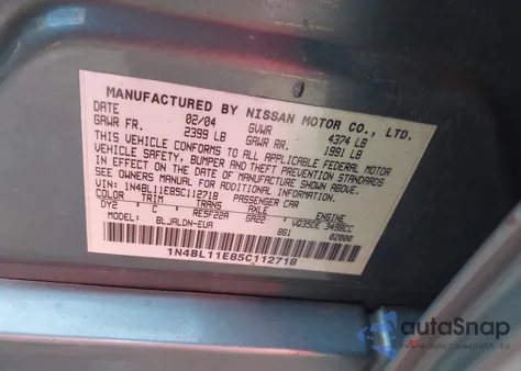 2005 Nissan Altima 3.5 Sl z USA, uszkodzony, nr VIN 1N4BL11E85C112718